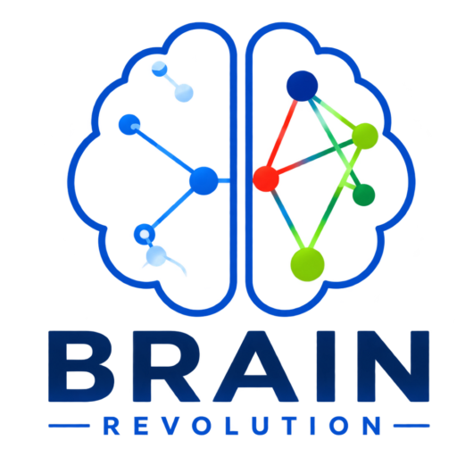 Logo Brain Revolution: stylizowany mozg i napis Brain Revolution